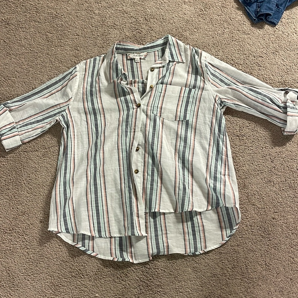Women’s Thin Striped Button Up Shirt